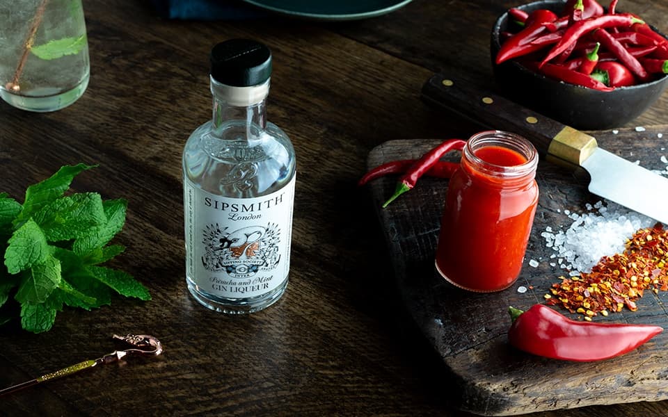 Sriracha and Mint Gin Liqueur