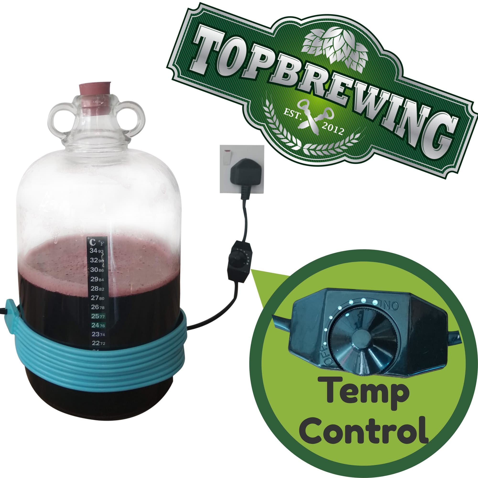 TopBrewing™ Heat Belt || Variable Temperature Dial Control for home brewing Beer, Wine & Kombucha with Thermometer